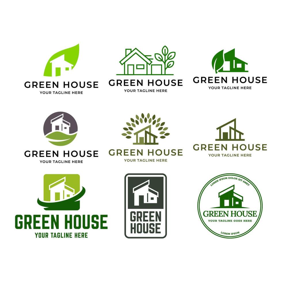 Leaf and green house logo template set collection isolated on white background. vector