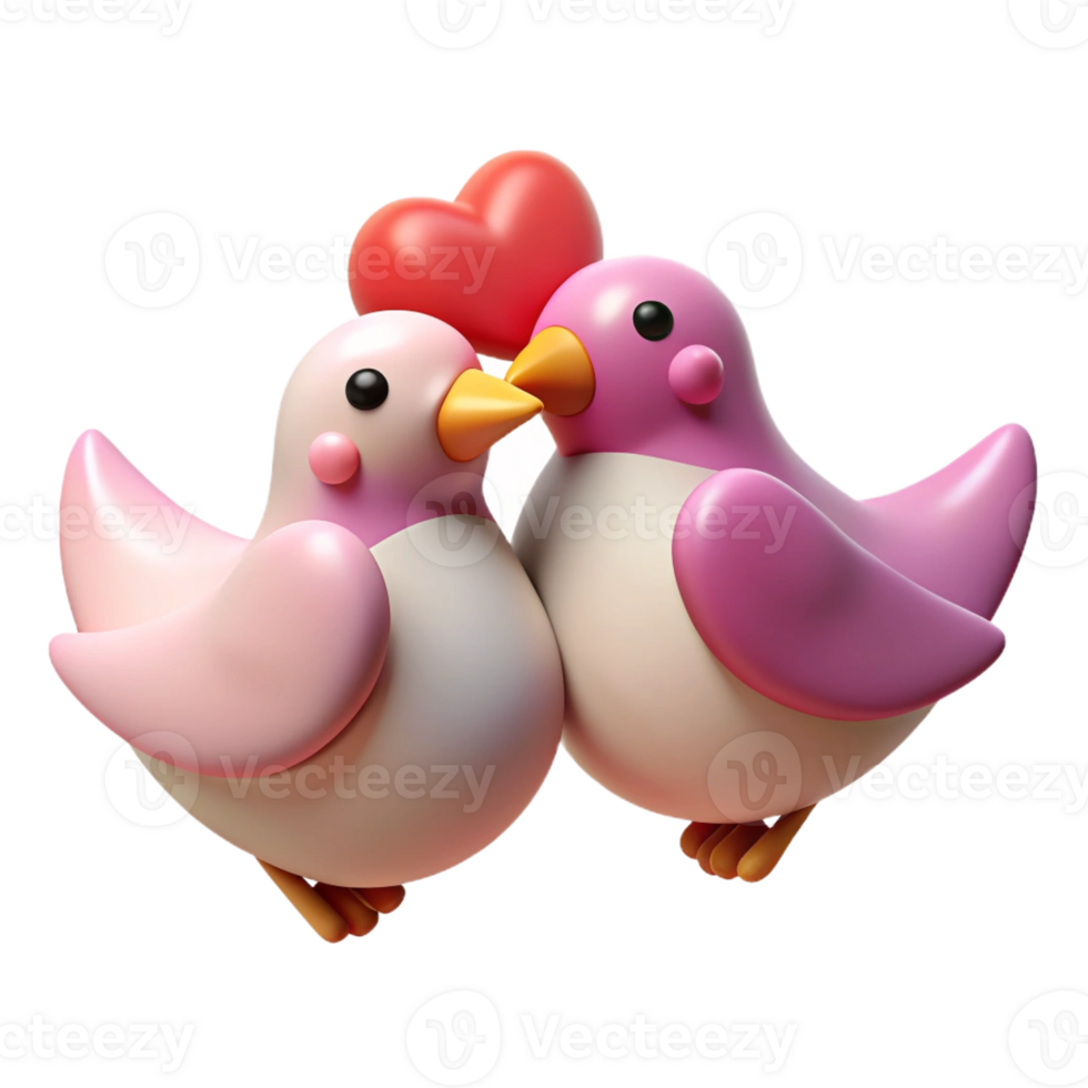 Valentine's pair of bird in 3D element png