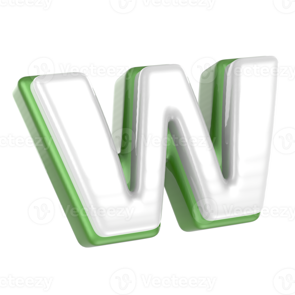 w Letter Green With White 3D Render png