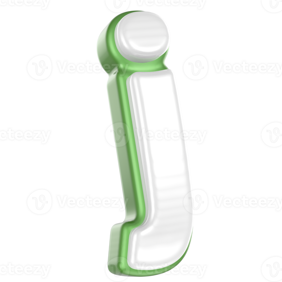 j Letter Green With White 3D Render png
