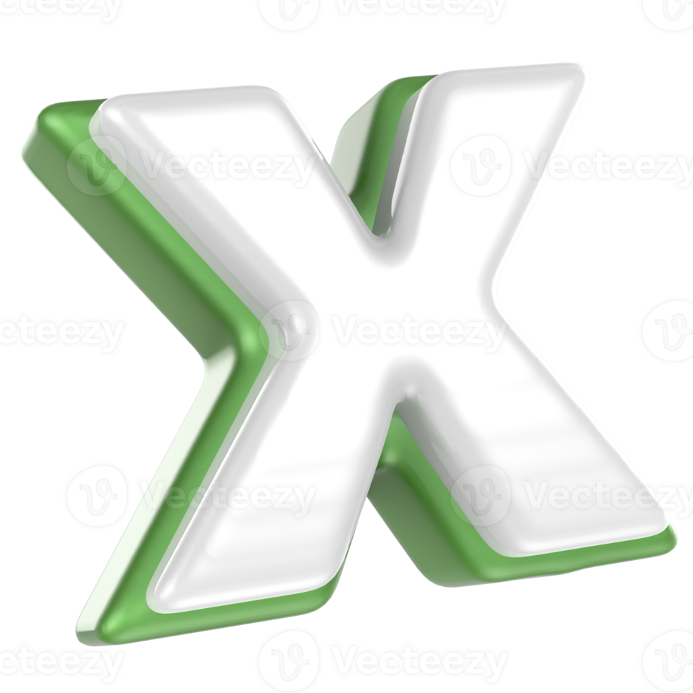 x Letter Green With White 3D Render png