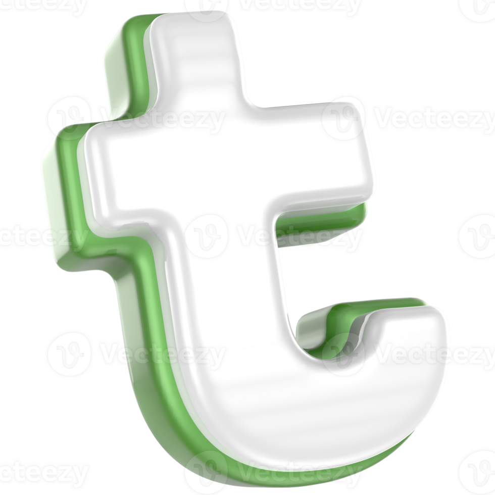 t Letter Green With White 3D Render png