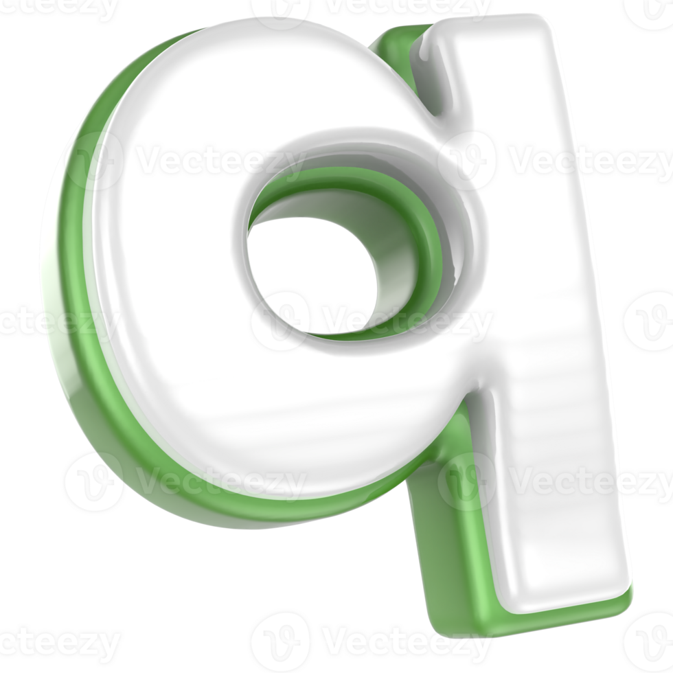 q Letter Green With White 3D Render png