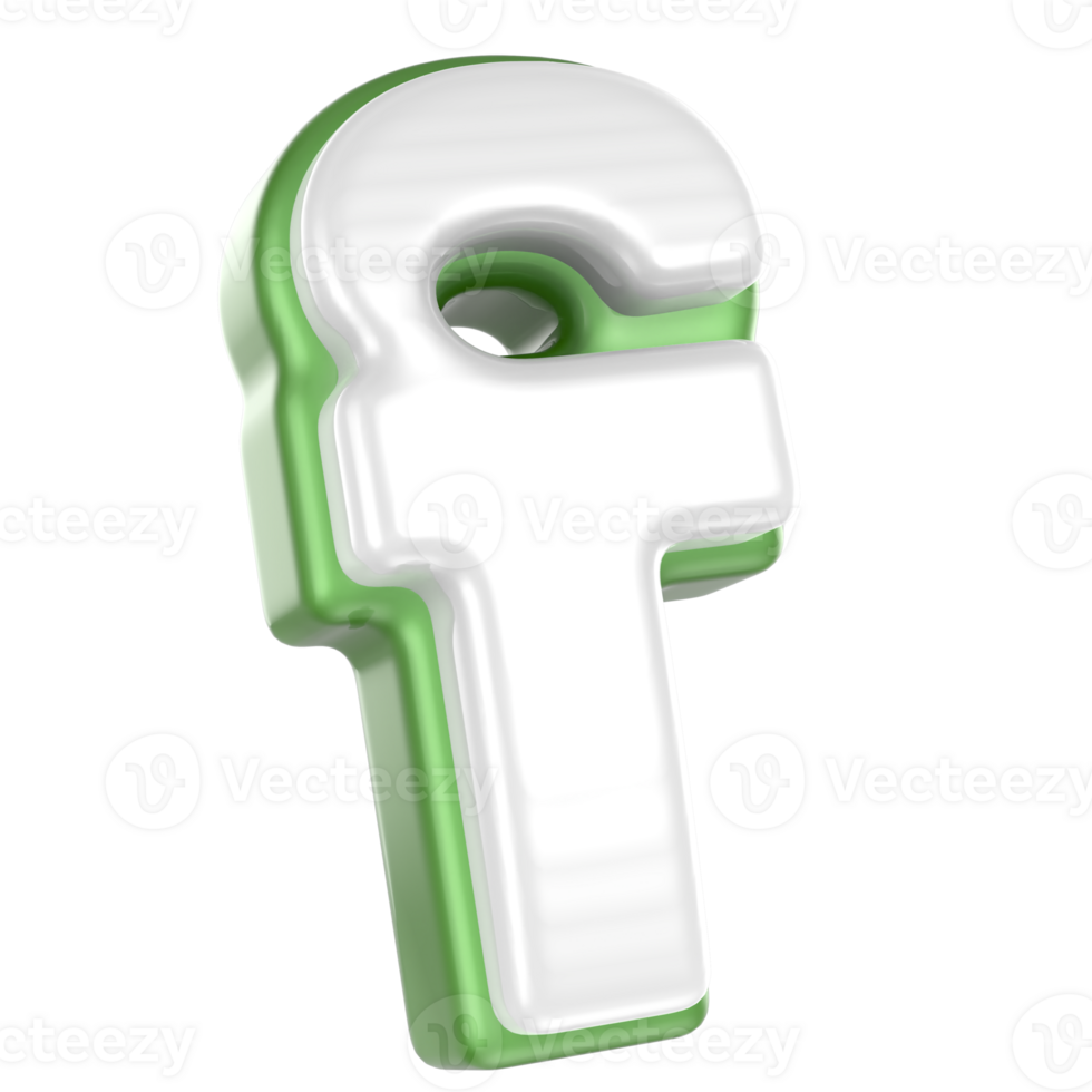 f Letter Green With White 3D Render png