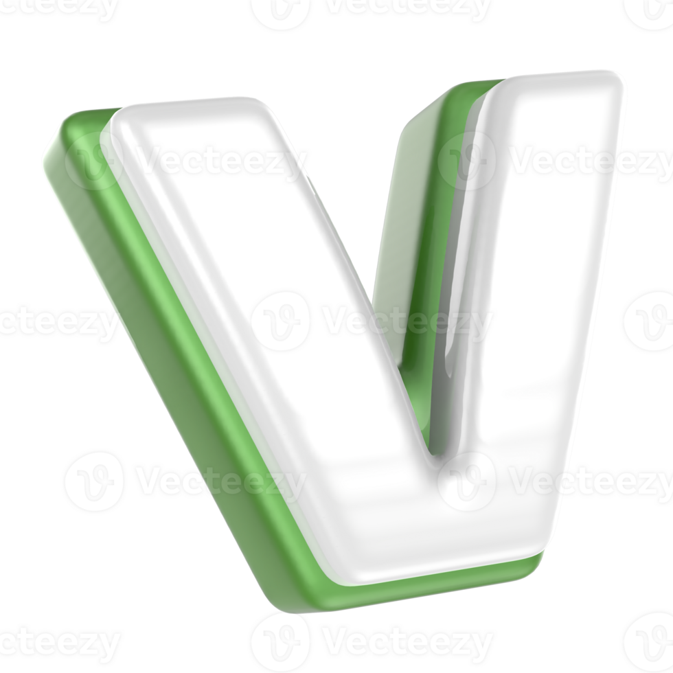 v Letter Green With White 3D Render png