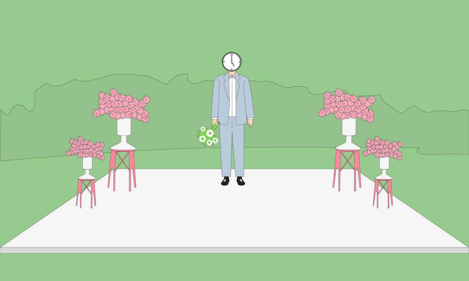 the groom holding flowers vector