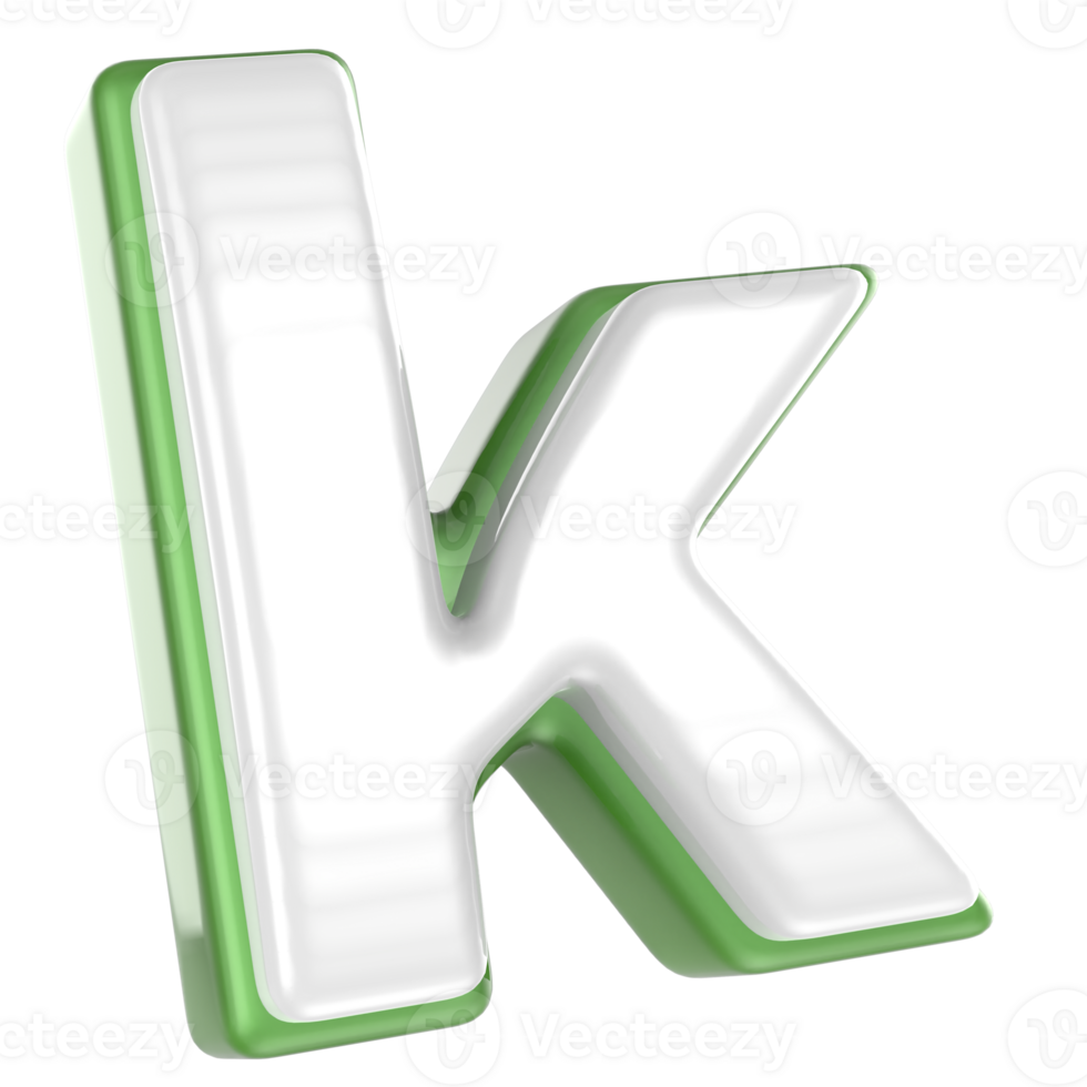 k Letter Green With White 3D Render png