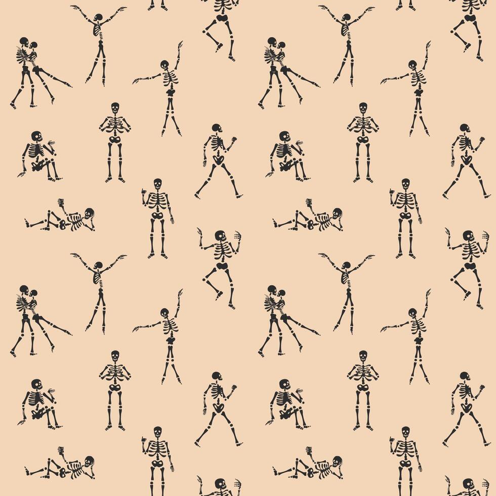 Seamless pattern with funny Skeleton. Cute character Skeleton Bones vector