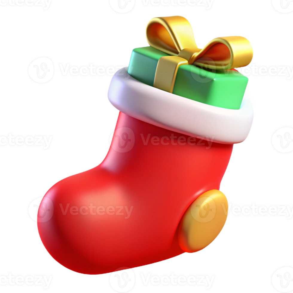 The Christmas sock with gift in 3D elements png