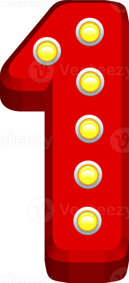 3D Red Cinema light bulb, Number 1 png