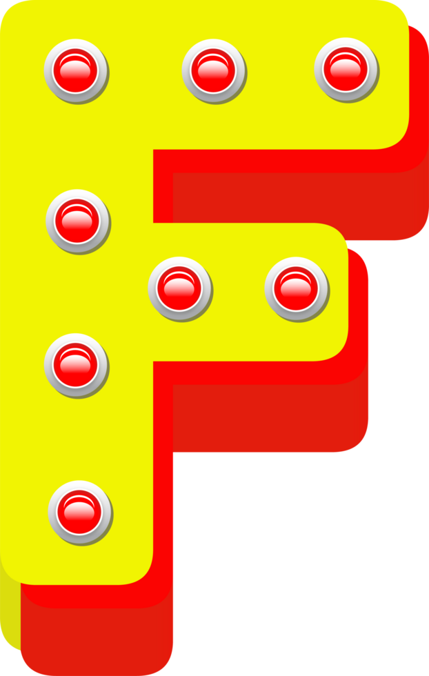 3D Broadway light bulb, Alphabet Letter F png