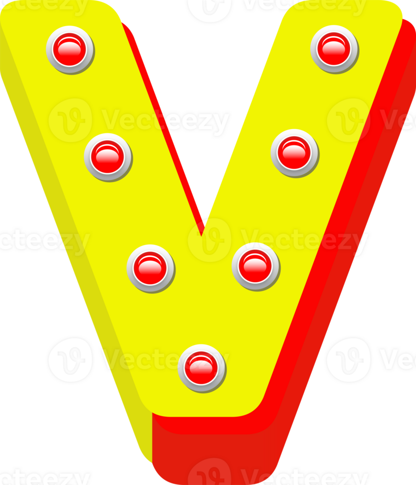 3D Broadway light bulb, Alphabet Letter V png