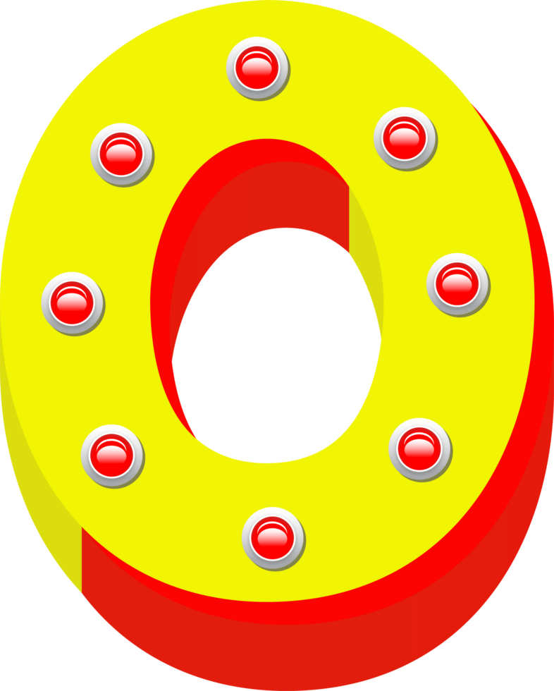3D Broadway light bulb, Number 0 png