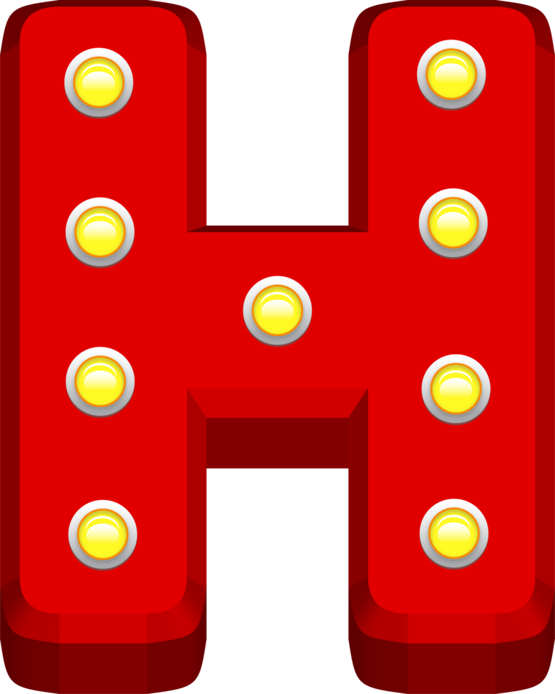 3D Red Cinema light bulb, Alphabet Letter H png