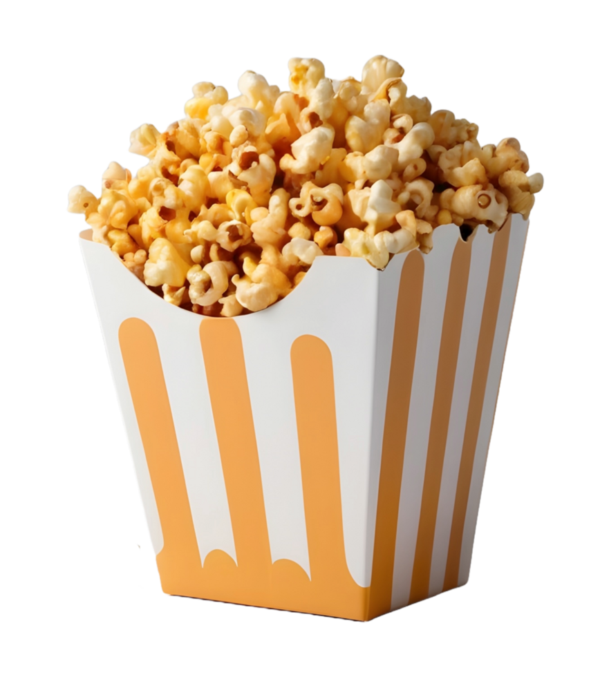 tasty caramel glazed popcorn with box on transparent background. png