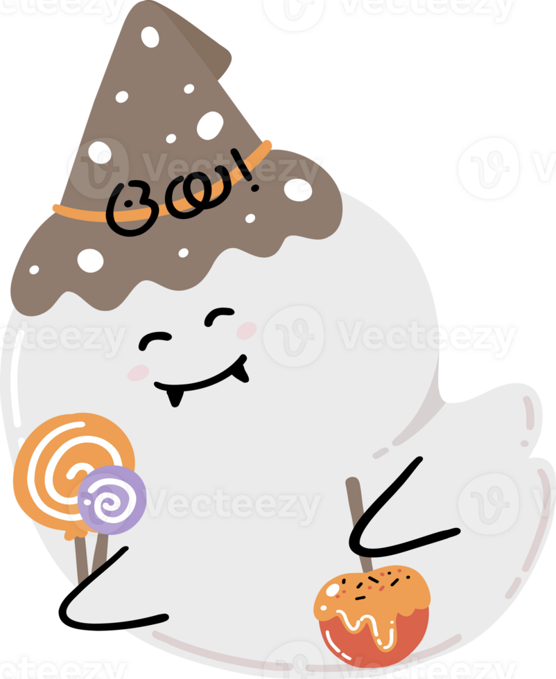 Cute Halloween ghost with candy cartoon png