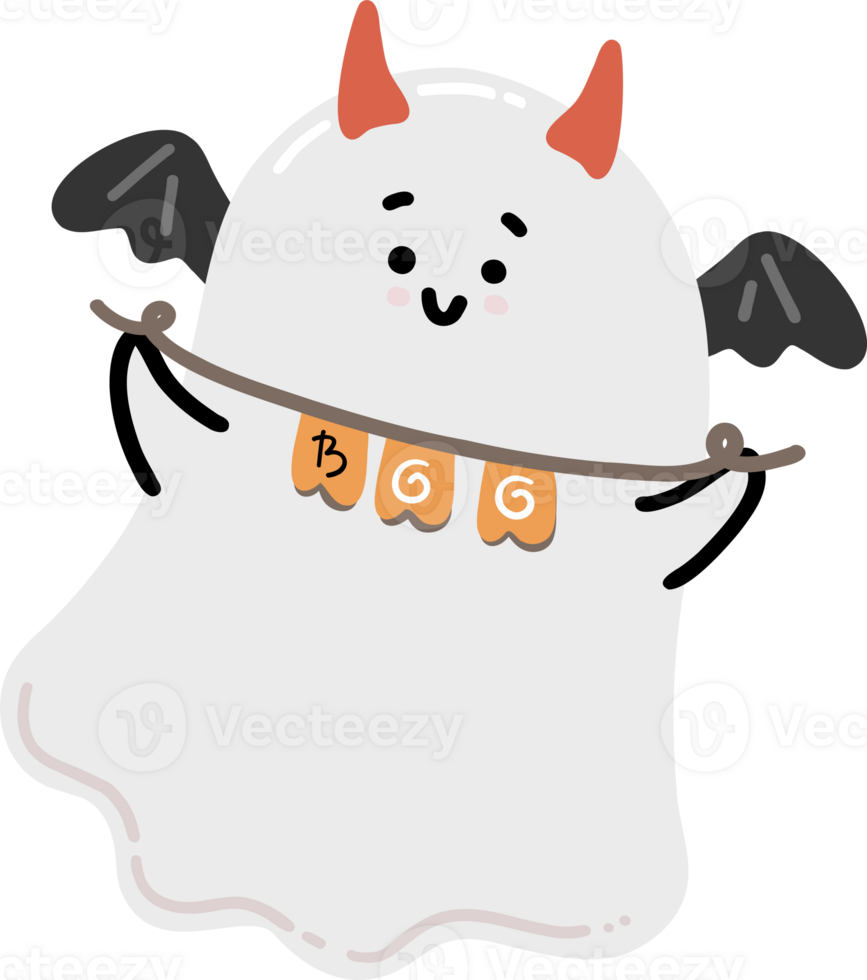 Cute Halloween Ghost with boo cartoon png