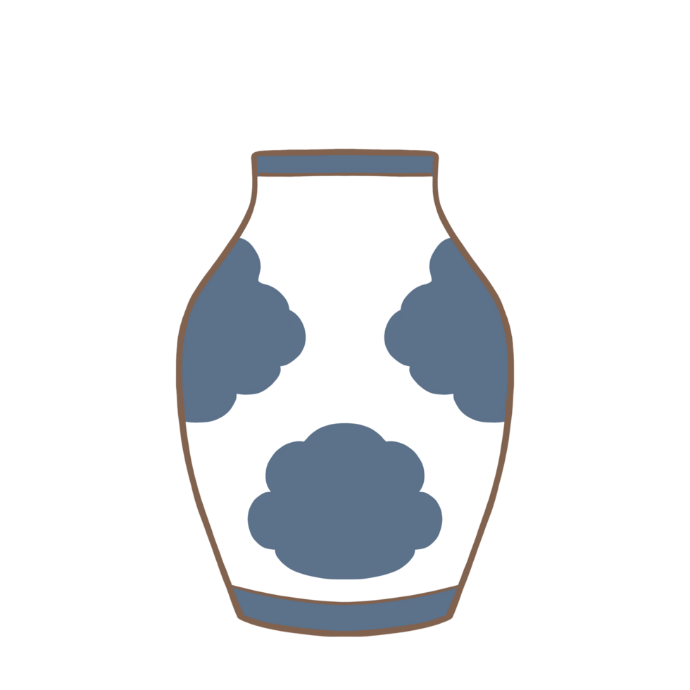 a blue and white vase with clouds on it png