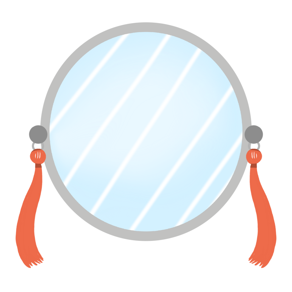 a round mirror with a red tassel on it png
