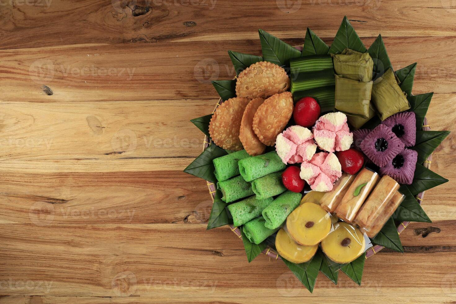 Jajan Pasar Kue tampah, Indonesian Various Street Food, Top View photo