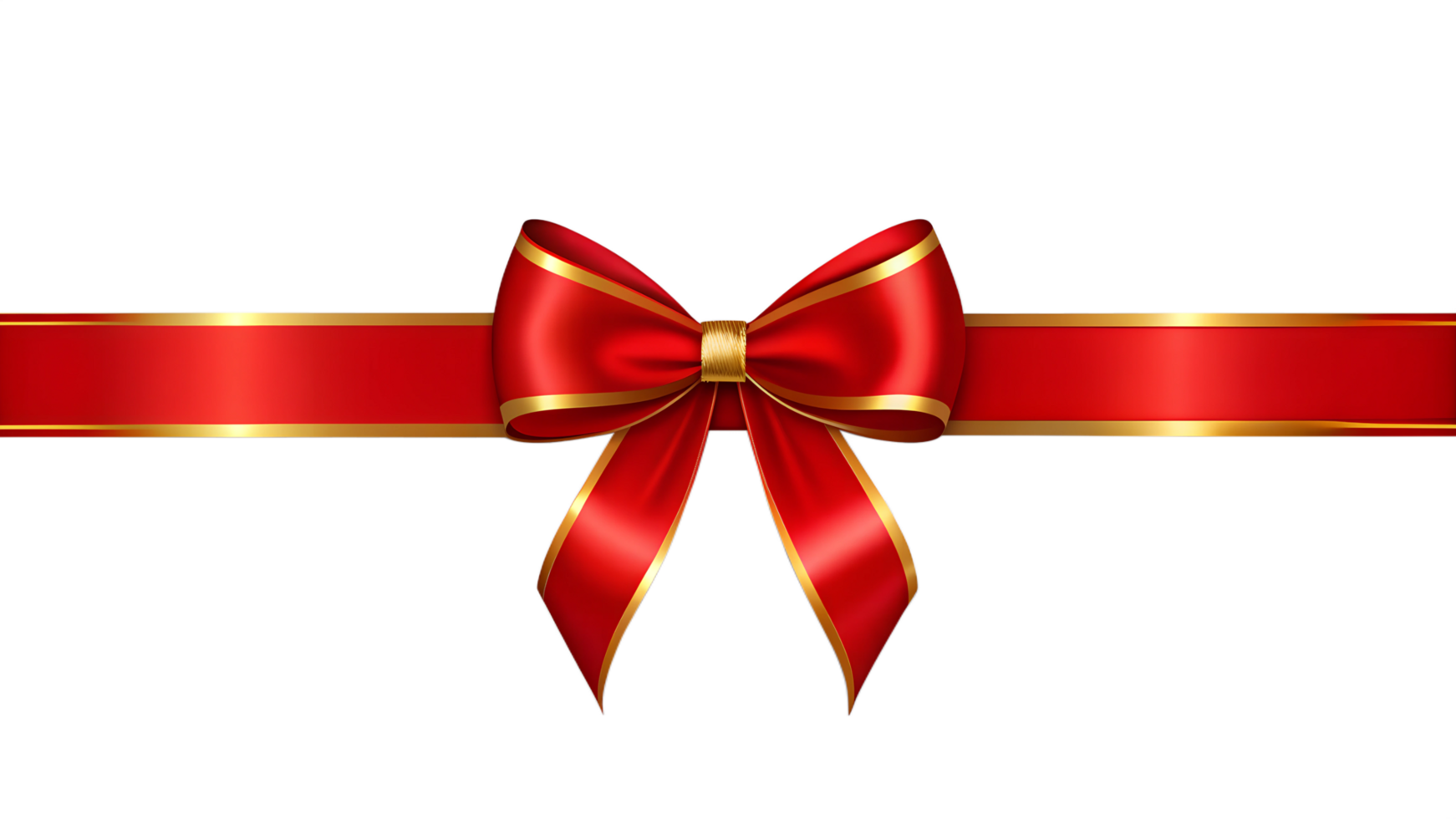 Red ribbon and bow with gold isolated against transparent background png