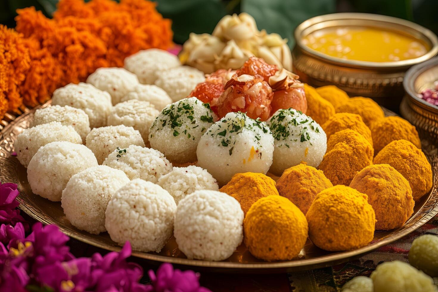 traditional Indian sweets laddu and pedha, ready to be gifted or enjoyed during celebrations like Diwali and Raksha Bandhan photo