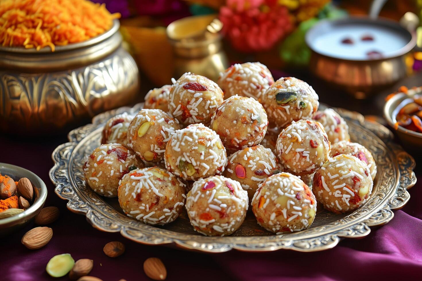 traditional Indian sweets laddu and pedha, ready to be gifted or enjoyed during celebrations like Diwali and Raksha Bandhan photo