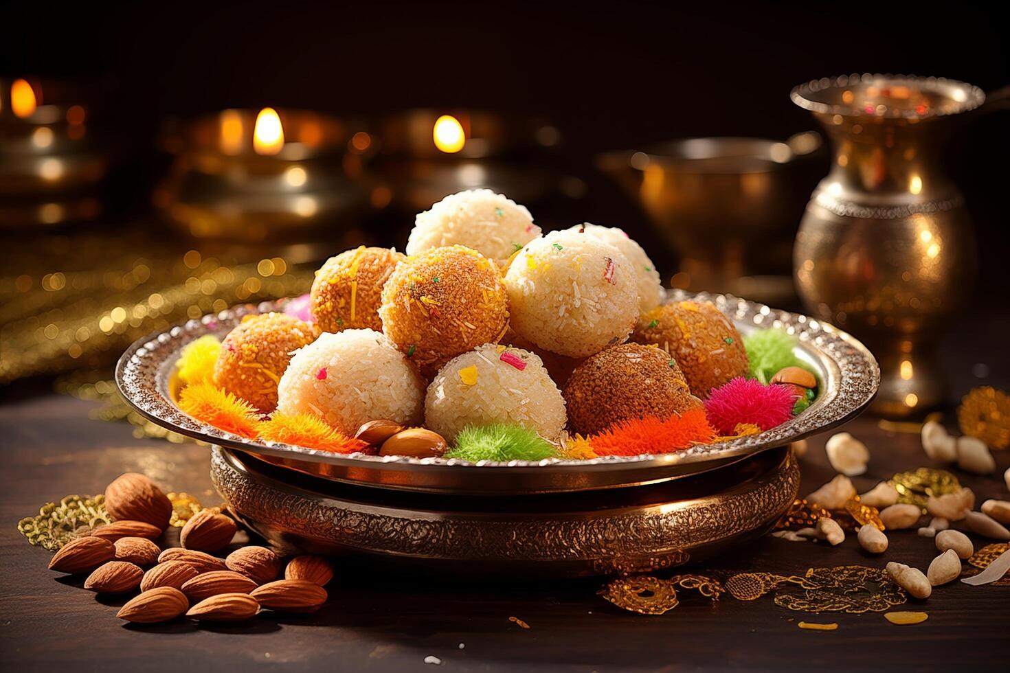 traditional Indian sweets laddu and pedha, ready to be gifted or enjoyed during celebrations like Diwali and Raksha Bandhan photo