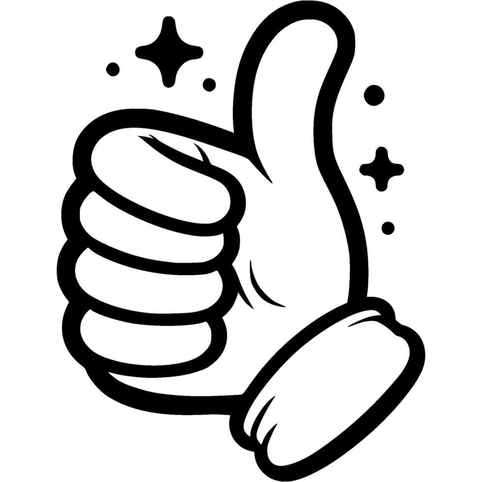 Hand gesture thumbs up, symbol of approval and satisfaction in monochrome. Simple minimalistic in black ink drawing on white background vector
