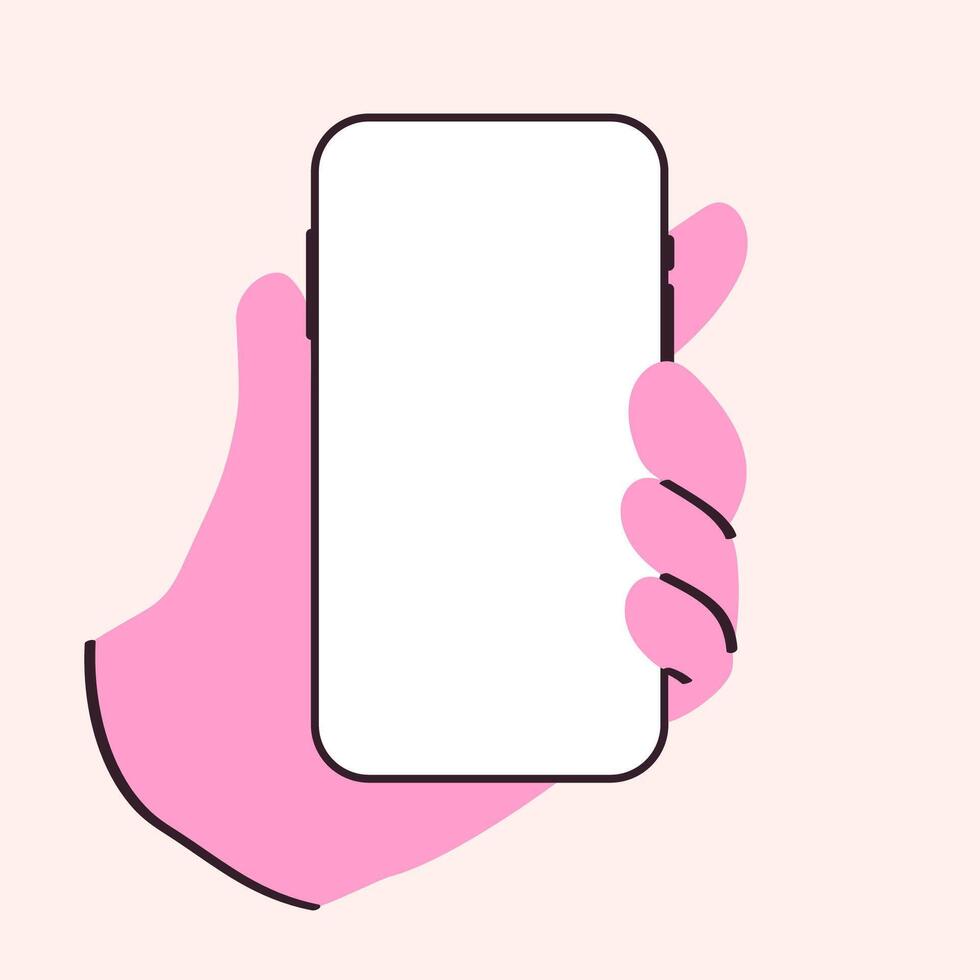 Hand holding phone vertically blank screen vector
