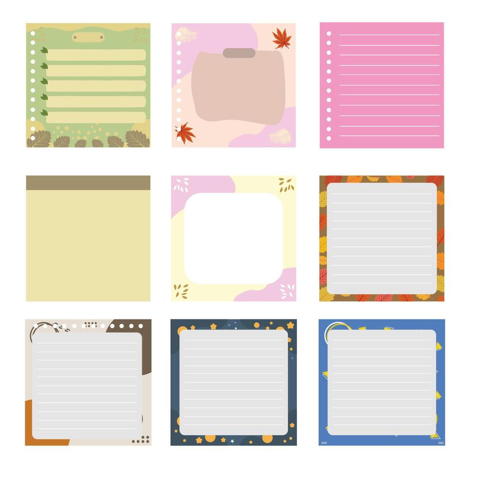 collection of cute sticky note illustrations vector