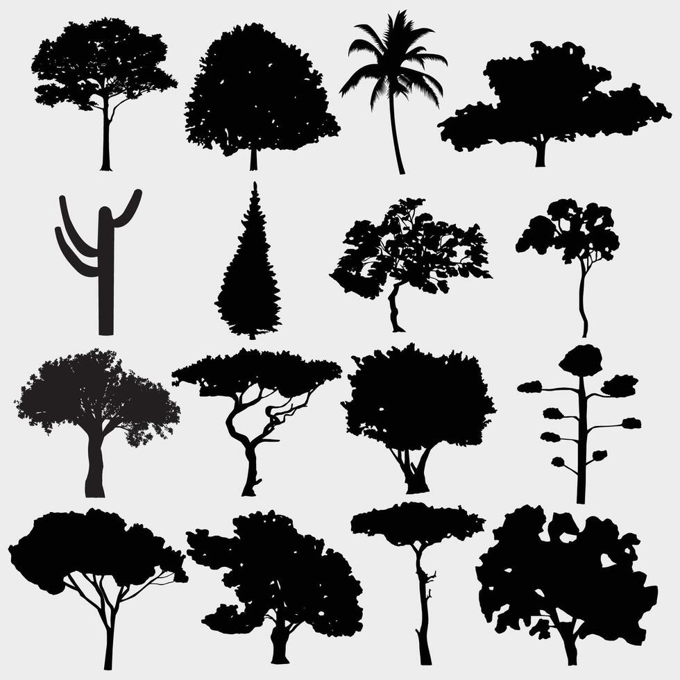 silhouettes of various types of trees vector
