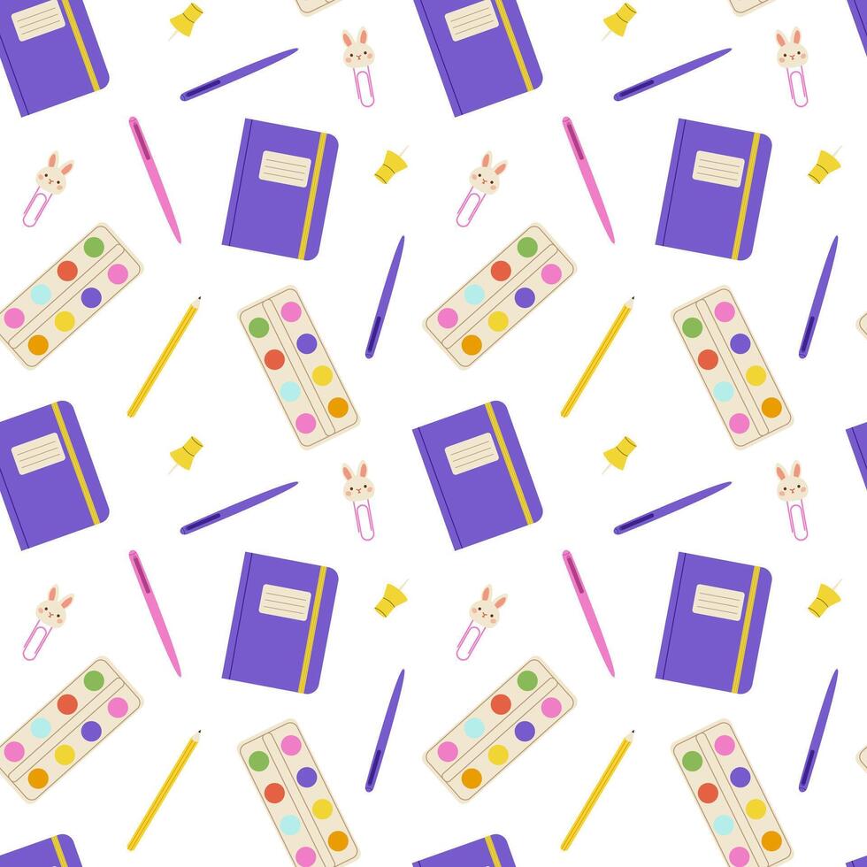 Seamless pattern with school supplies. Back to school background. Flat illustration on white background vector