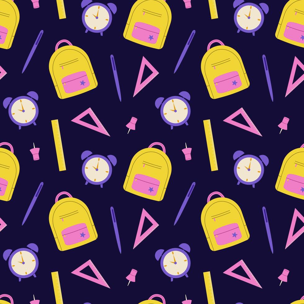 Seamless pattern with school supplies. Back to school background. Flat illustration vector