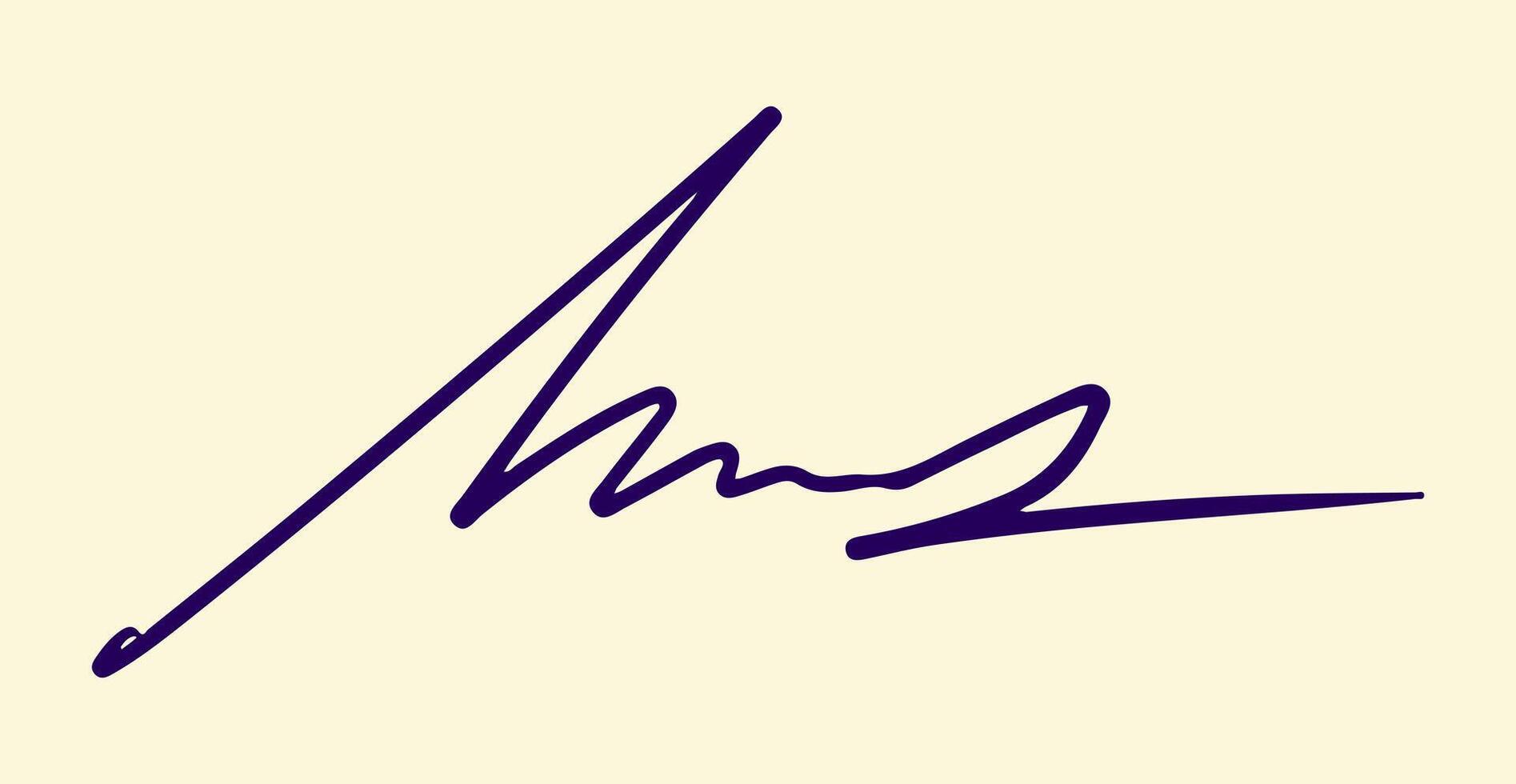 Handwritten fake autograph. Fictitious signature for signing documents on white background vector