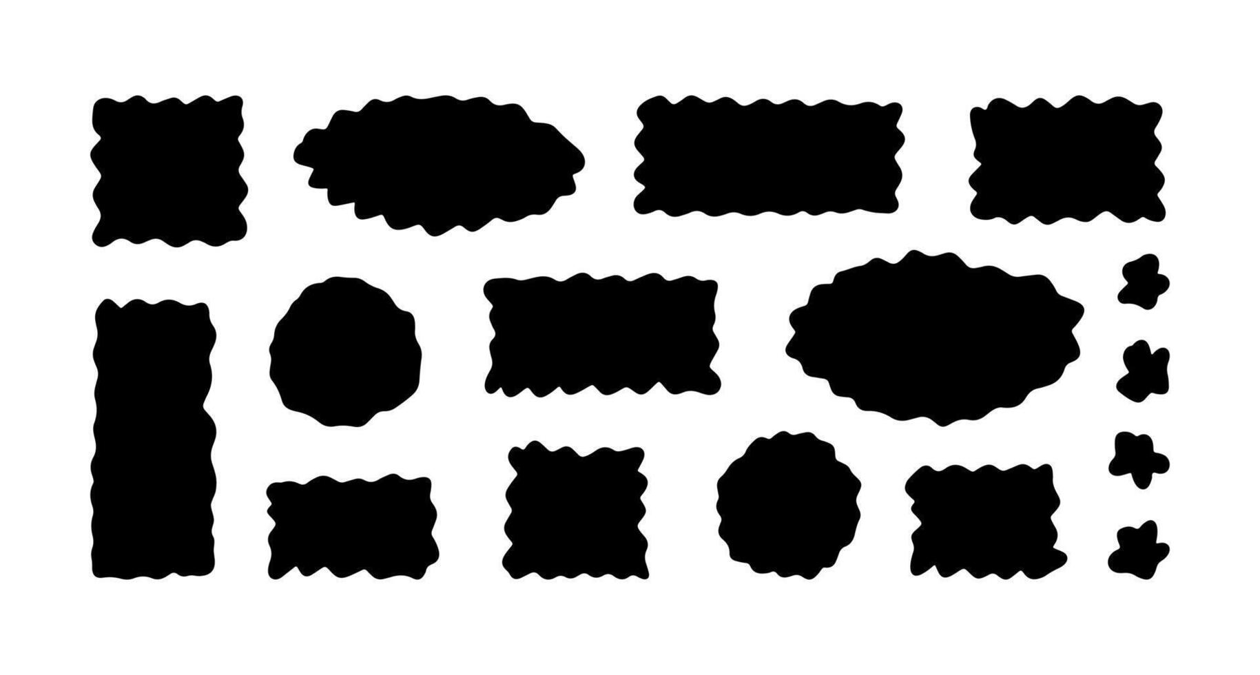 Doodle wavy curve edge frame. Hand drawn wave rectangle borders. Brush drawn squares. Bullet journal elements vector