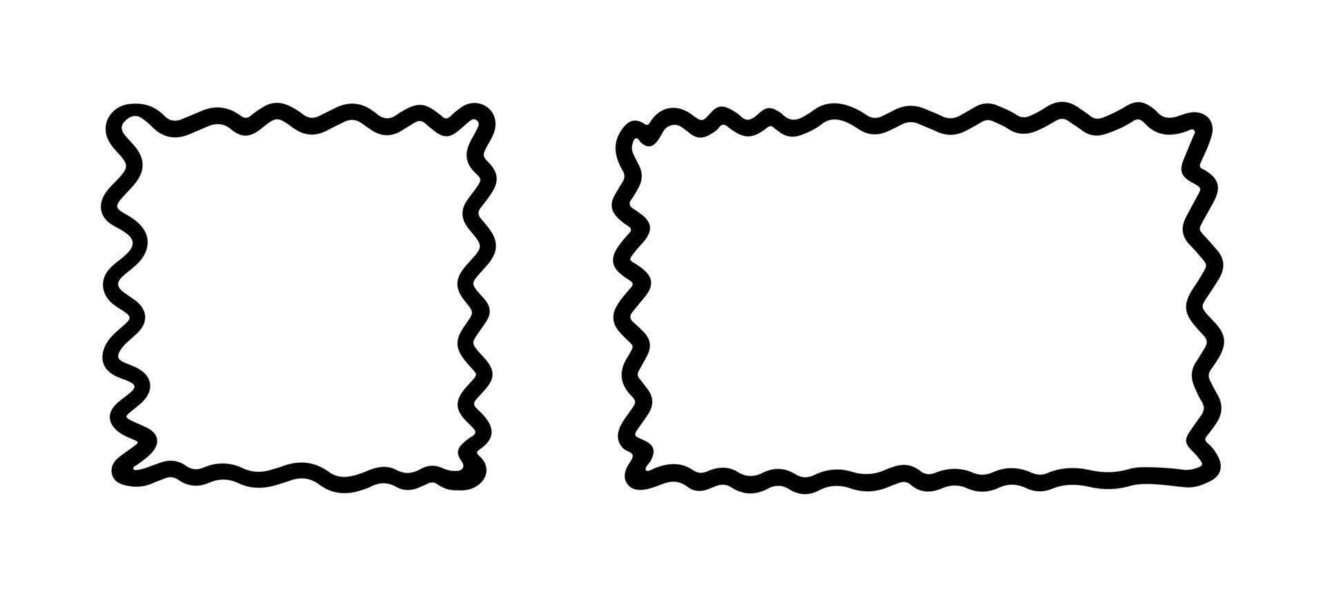Doodle wavy curve edge frame. Hand drawn wave rectangle borders. Brush drawn squares vector