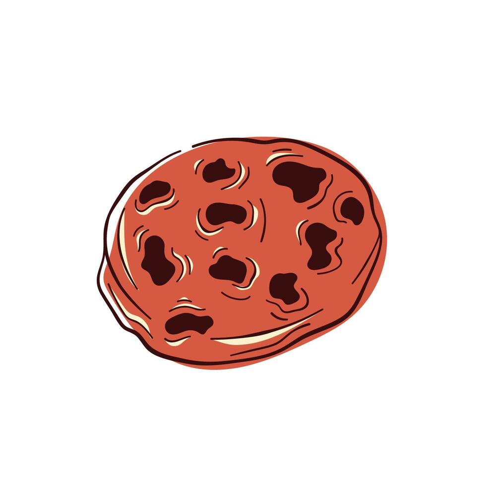 Chocolate chip cookie in flat style. Crunch homemade biscuit design for bakery menu, cafe. illustration isolated on a white background. vector