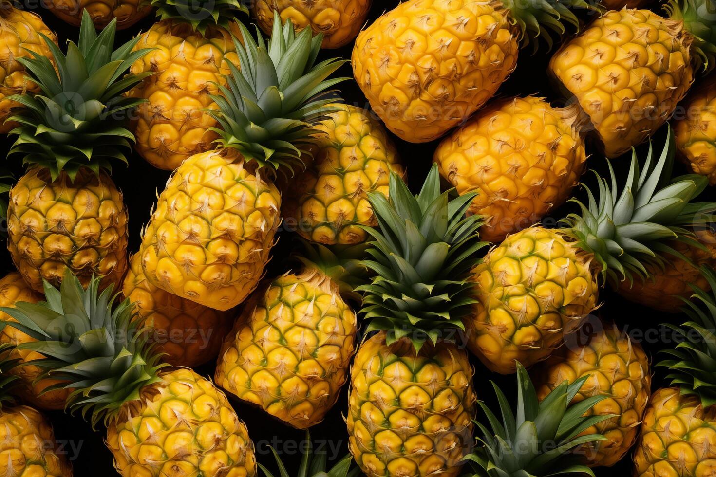 A pile of fresh Pineapple form the background, shown from above photo