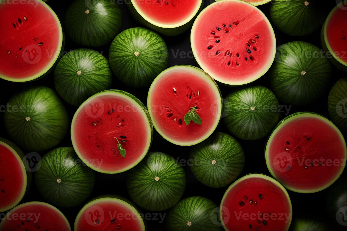 A pile of fresh Watermelon form the background, shown from above photo