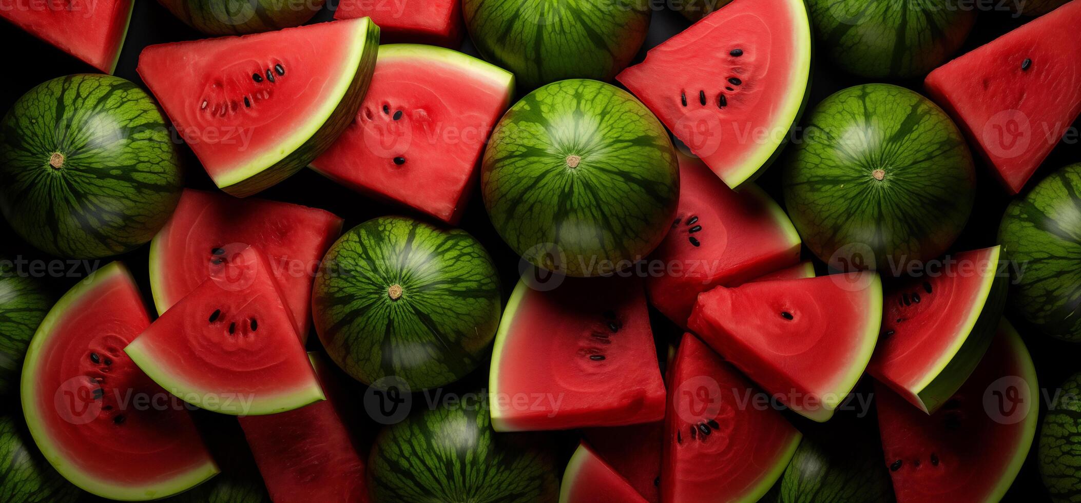 A pile of fresh Watermelon form the background, shown from above photo