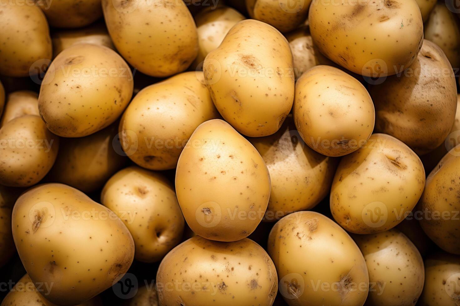 A pile of fresh potato form the background, shown from above photo