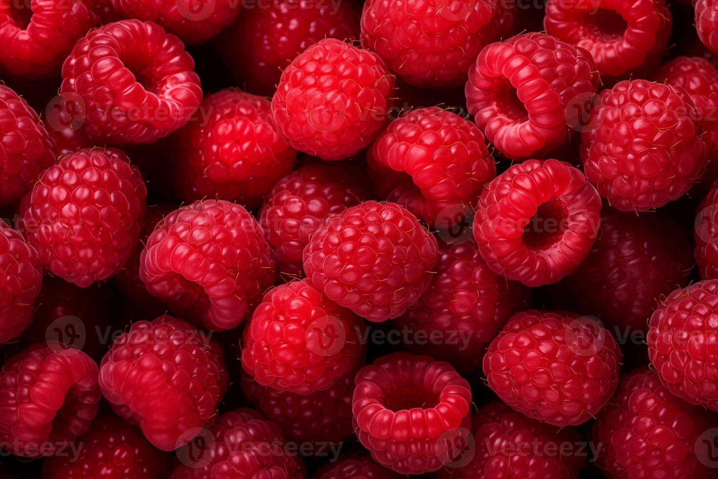 A pile of fresh Raspberry form the background, shown from above photo