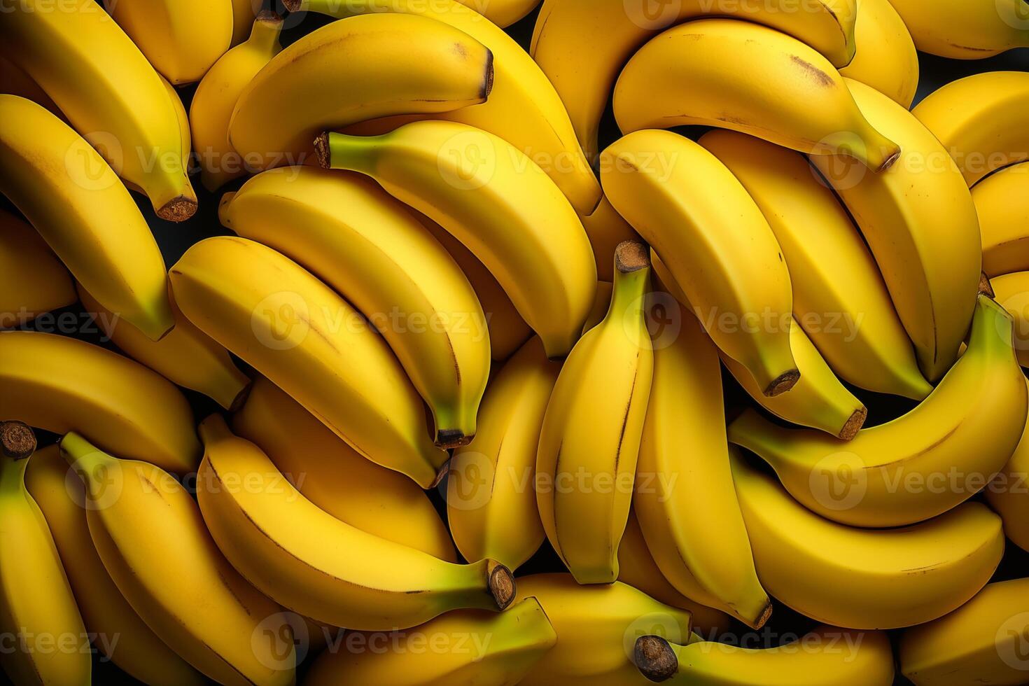 A pile of fresh bananas form the background, shown from above photo