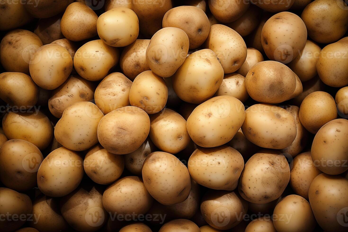 A pile of fresh potato form the background, shown from above photo