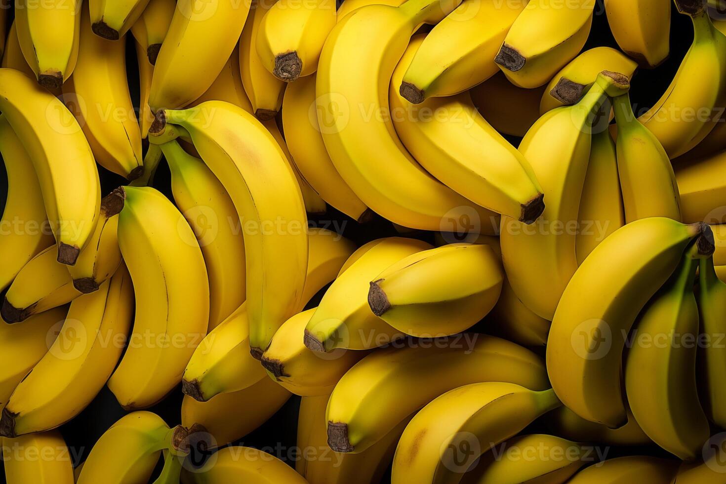A pile of fresh bananas form the background, shown from above photo