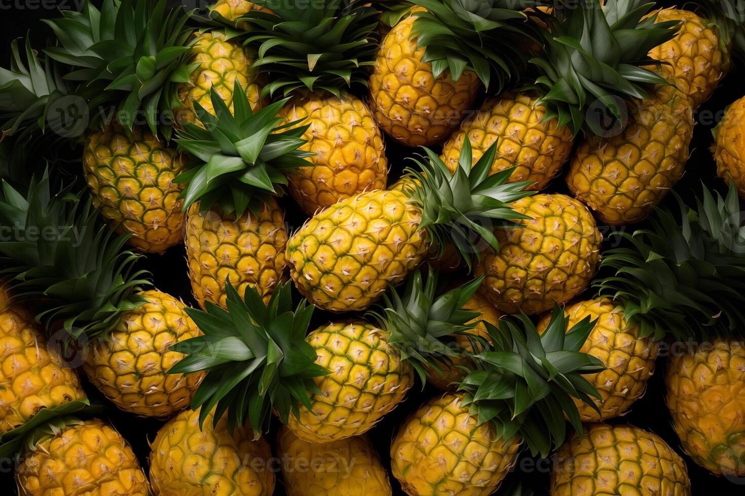 A pile of fresh Pineapple form the background, shown from above photo