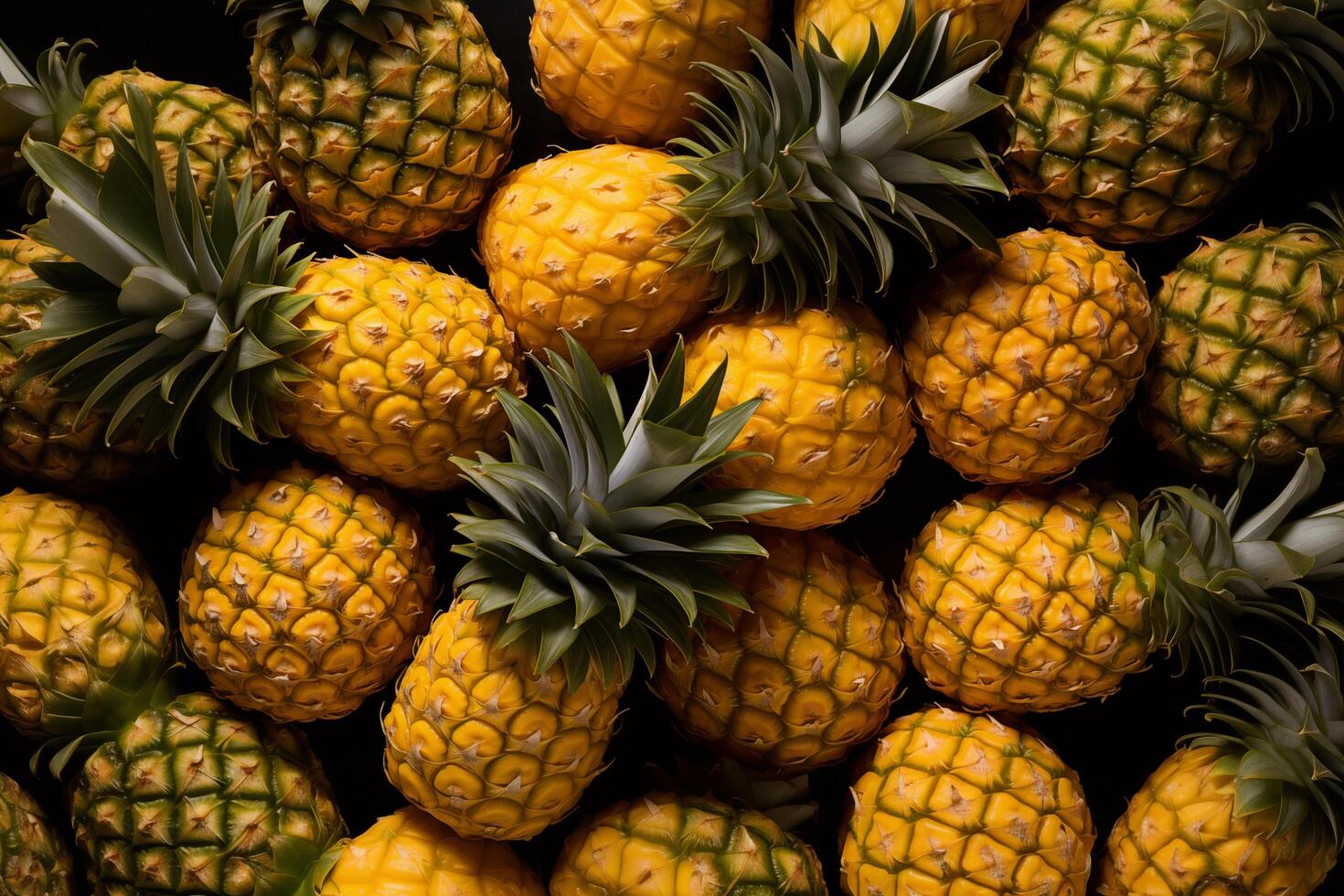A pile of fresh Pineapple form the background, shown from above photo
