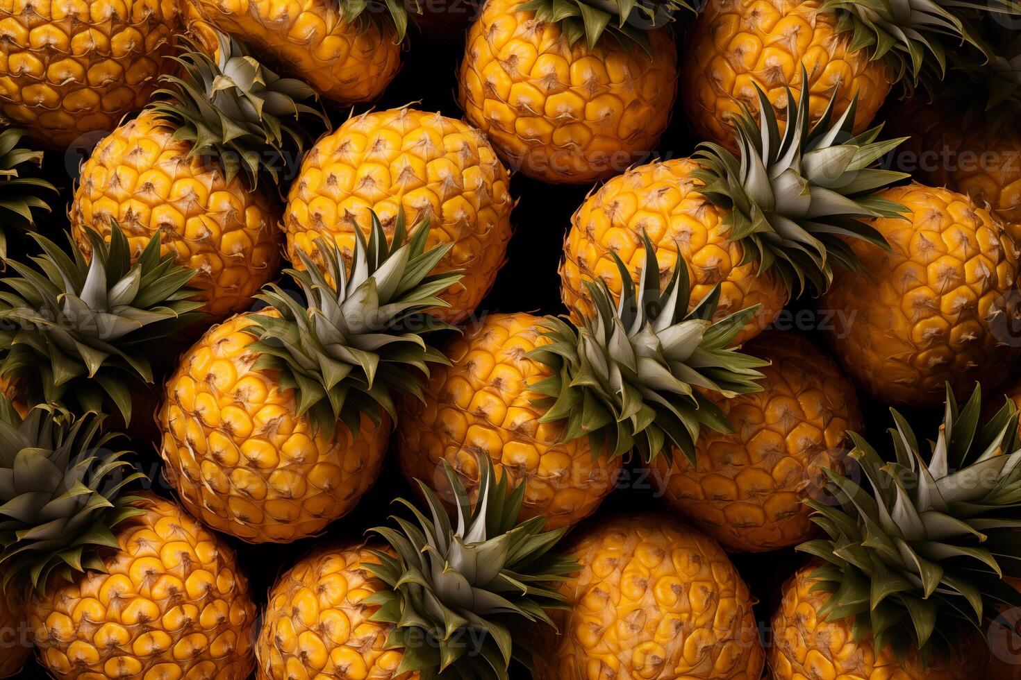 A pile of fresh Pineapple form the background, shown from above photo
