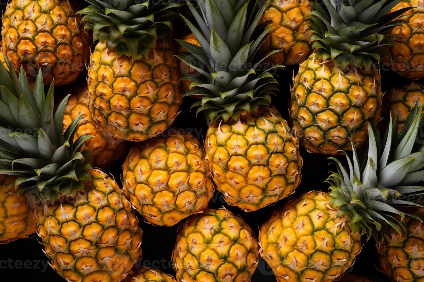 A pile of fresh Pineapple form the background, shown from above photo